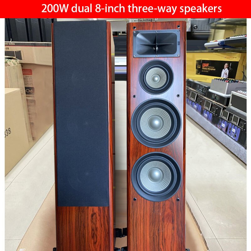 200W Dual 8-inch Three-way Home Theater Passive Speaker High Power High-fidelity Home Fever Floor-standing Audio Front Speaker