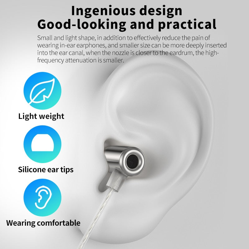 Long Metal Wired Earphones In Ear Monitor Earbuds Headphones With Microphone HiFi Music Game Sport DJ Outdoor Headset