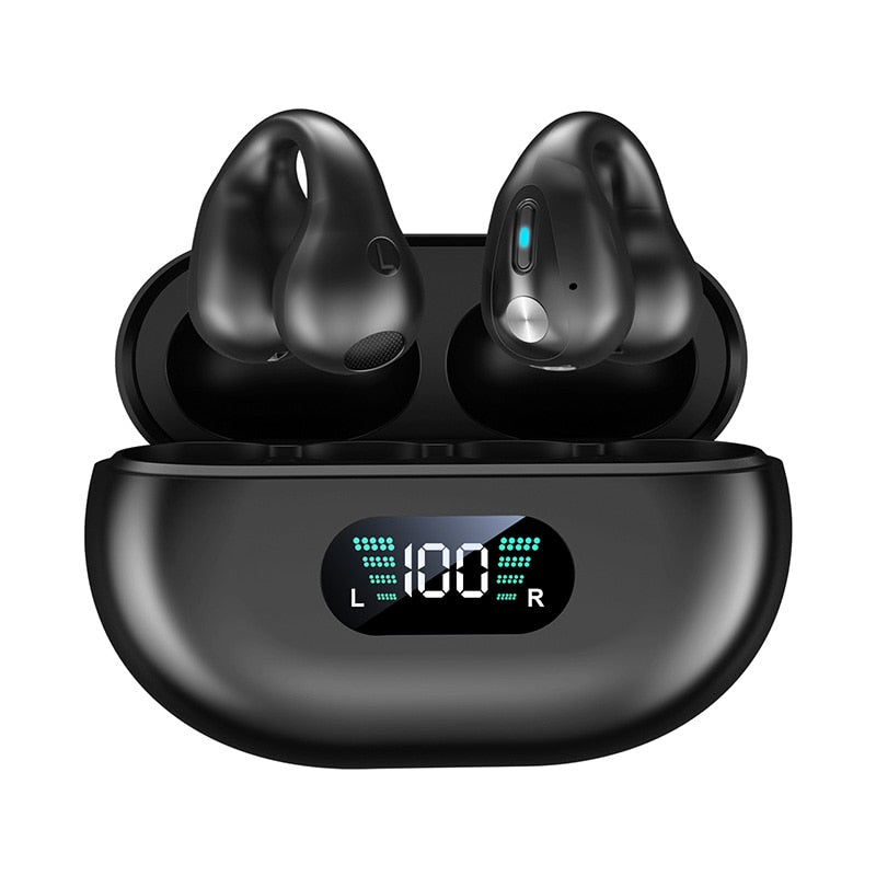 TWS Q80 Wireless Headphones Bluetooth 5.3 Bone Conduction Earphones Earclip Design Touch Control LED Earbuds Sports Headsets