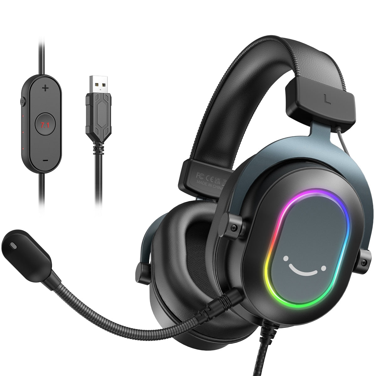 Dynamic RGB Gaming Headset with Mic Over-Ear Headphones 7.1 Surround Sound PC PS4 PS5 3 EQ Options Game Movie Music