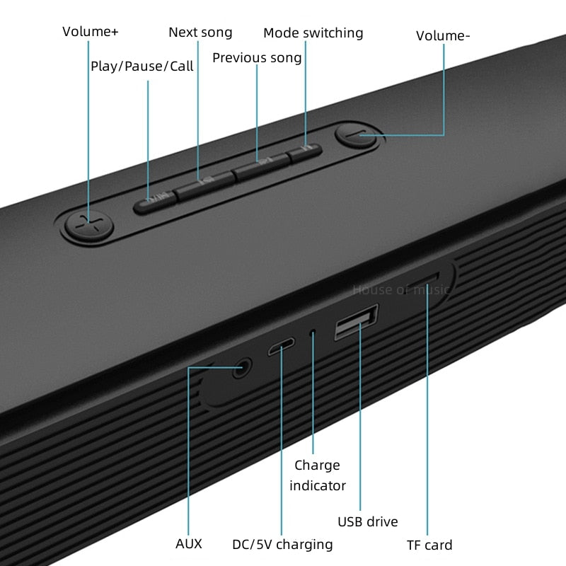 TV Soundbar Wired and Wireles Home Surround Speaker Sound Bar for PC Theater Computer Aux 3.5mm Outdoor Portable Bluetooth Audio