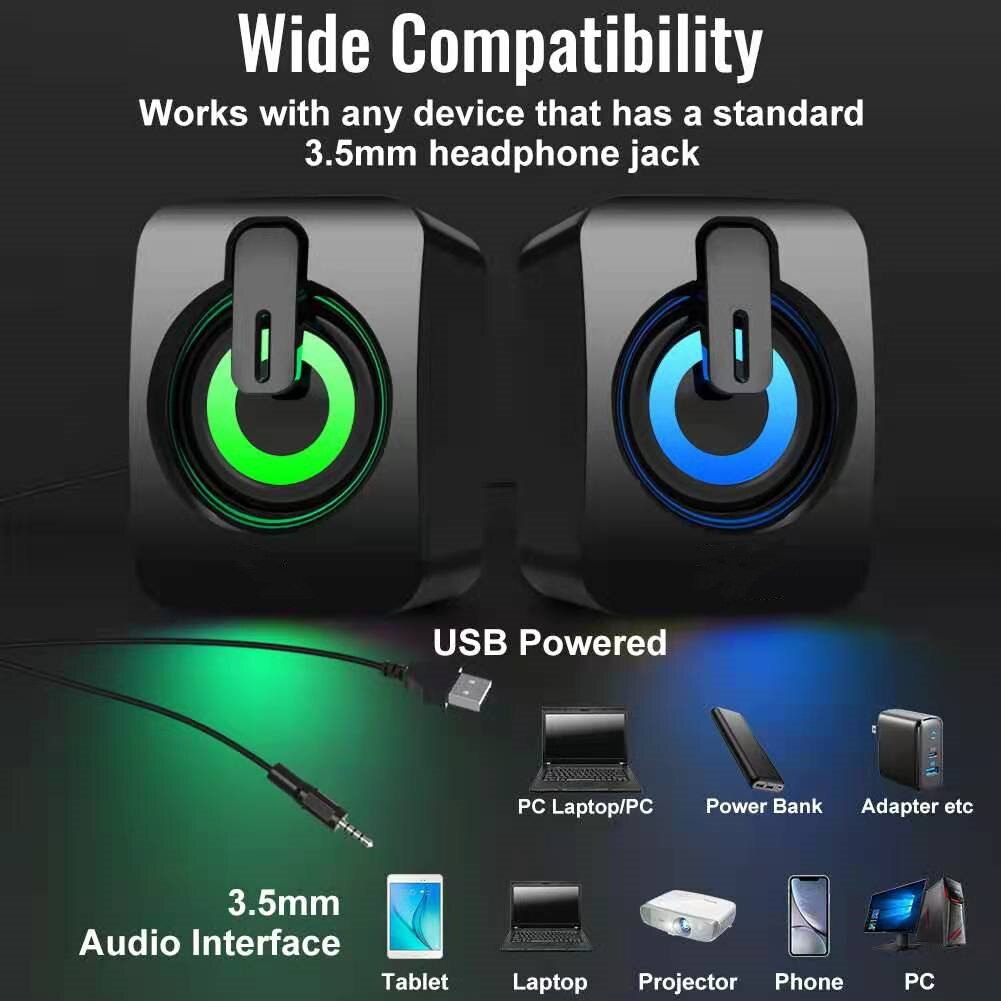 Sound Box USB Wired Speakers Mini Computer Speaker HIFI Stereo Microphone Subwoofer with LED Light For PC Notebook Loudspeakers