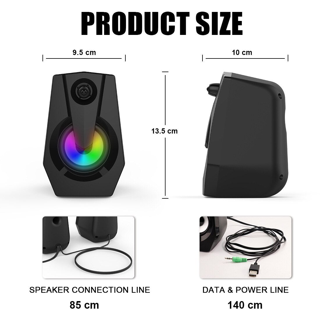 Computer Speakers with Subwoofer LED Colorful Lighting For PC Desktop Smartphone Laptop Home Theater System USB Wired SoundBox