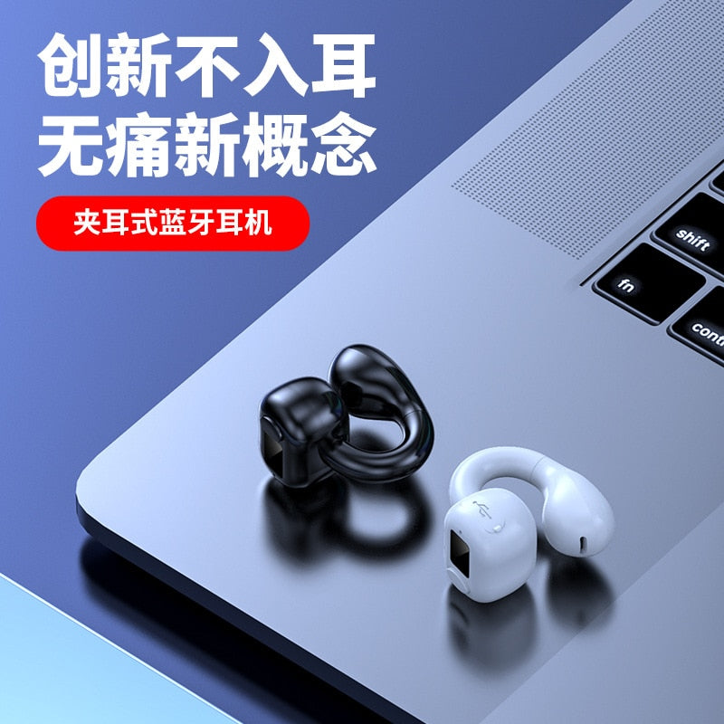 New Bone Conduction Earphone Bluetooth 5.3 Ear Clip on Ear Earring Wireless Headphones Sports Headsets Earbuds Ear Hook with Mic